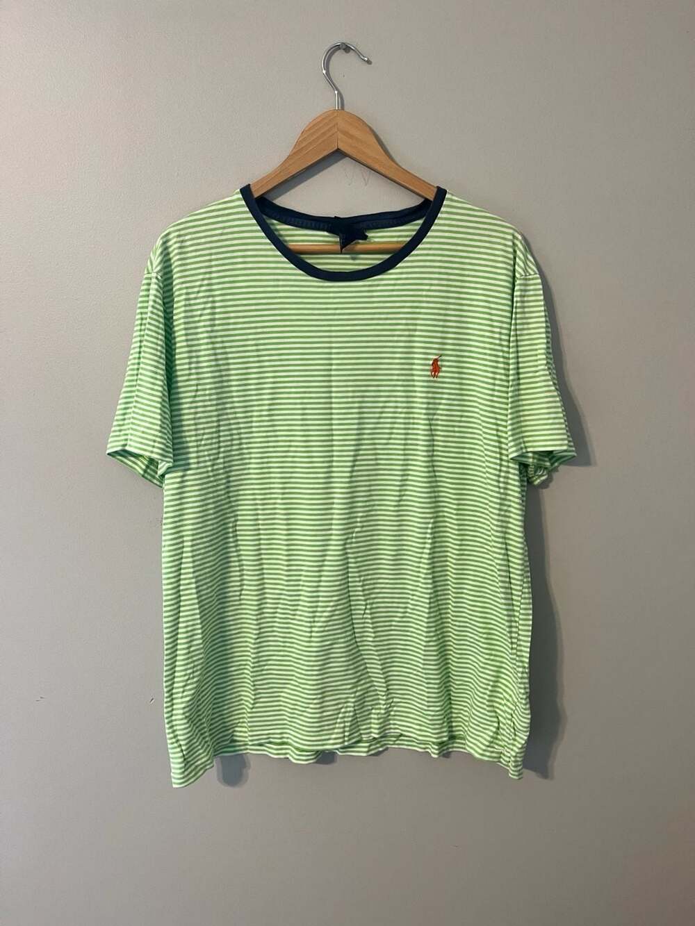 Polo Ralph Lauren, Men's Neon Green and White Striped Tshirt, Elevated Basic,XL